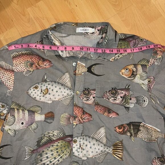 Soil & Co. Long Sleeved 100% Cotton Multi-Fish Design Casual Button Down Large - Picture 3 of 9